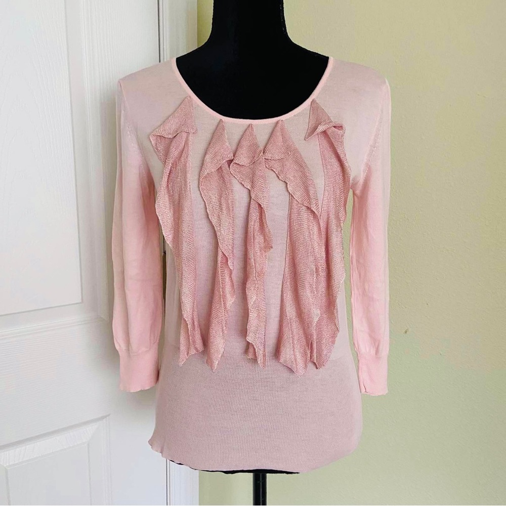 Dior Ruffle Front Blouse Sweater Knitted Size 38